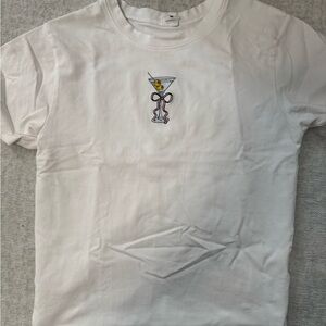 Vibe White Tee with Embroidered Detail